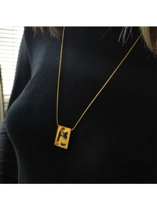 Lazer Fotoğraf Kazımalı Unisex Çelik Kolye