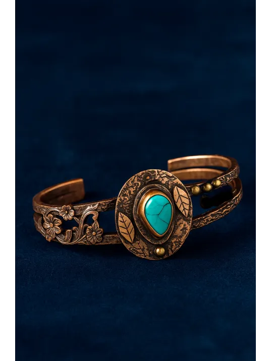 Kadın Bakır Bileklik - Turkuaz Firuze Taşlı Damla Model Kadın Bilezik Metal Kutu ve Doğal Taşlar Kadın Bakır Bileklik - Turkuaz Firuze Taşlı Damla Model Kadın Bilezik Metal Kutu ve Doğal Taşlar