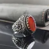 Dalga Desenli Kırmızı Kehribar Taşlı Gümüş Erkek Yüzük GYZGMSGUMSD Dalga Desenli Kırmızı Kehribar Taşlı Gümüş Erkek Yüzük GYZGMSGUMSD
