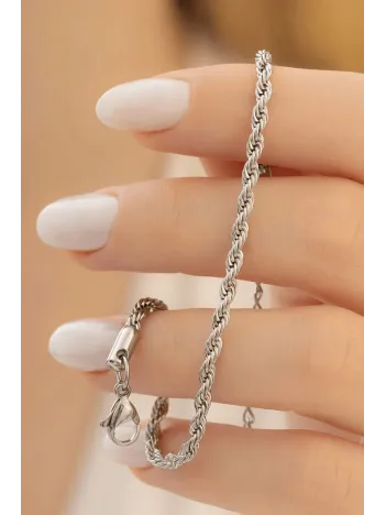 Kadın Çelik Bileklik - 3 Mm Burma Model Çelik Bileklik