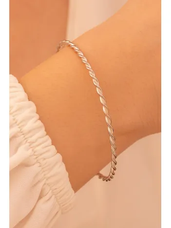 Kadın Gümüş Bileklik - El Yapımı İnce Gümüş Zahir Kadın Bileklik Kelepçe
