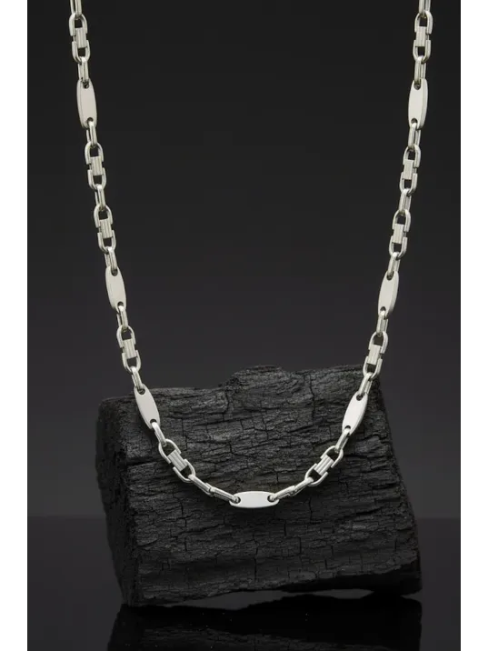 Erkek Çelik Zincir Kolye – Kalın Plaka Model Parlak Gümüş Renk