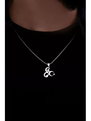 Üç Hilal Tuğralı Bozkurtlu Ay Yıldızlı Ülkücü Erkek Gümüş Kolye Zincir