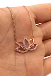 Bayan 925 Ayar Gümüş Roze Zirkon Taşlı Lotus Kolye GKLROSLOTUS