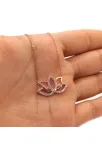 Bayan 925 Ayar Gümüş Roze Zirkon Taşlı Lotus Kolye GKLROSLOTUS