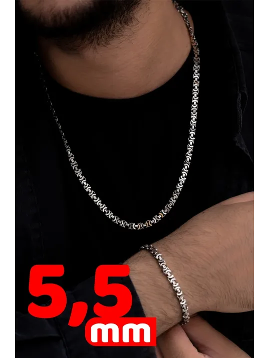 Erkek Gümüş Kolye Bileklik Set - Oksitli Euro Kral Kolye Bileklik Gümüş Set Erkek Gümüş Kolye Bileklik Set - Oksitli Euro Kral Kolye Bileklik Gümüş Set