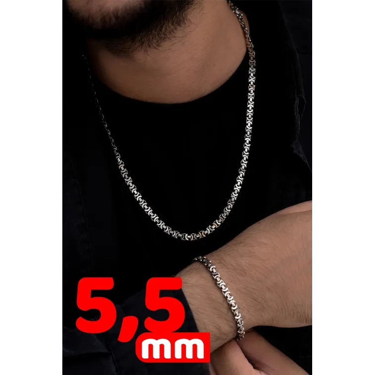 Erkek Gümüş Kolye Bileklik Set - Oksitli Euro Kral Kolye Bileklik Gümüş Set Erkek Gümüş Kolye Bileklik Set - Oksitli Euro Kral Kolye Bileklik Gümüş Set