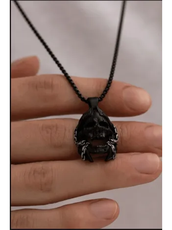 Erkek Kolye - Şovalye Kuru Kafa Model Erkek Çelik Kolye - 316 L Paslanmaz Çelik Erkek Kolye - Şovalye Kuru Kafa Model Erkek Çelik Kolye - 316 L Paslanmaz Çelik