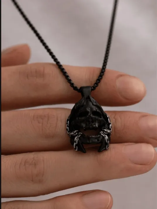 Erkek Kolye - Şovalye Kuru Kafa Model Erkek Çelik Kolye - 316 L Paslanmaz Çelik