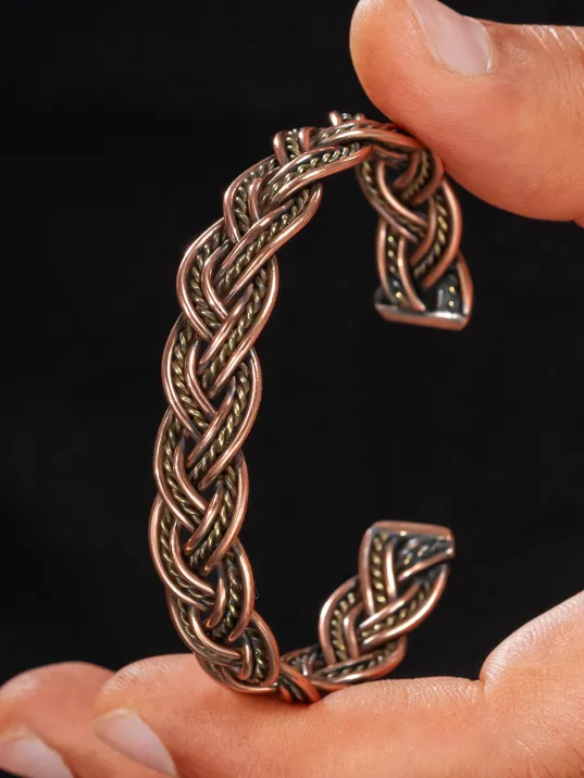 Erkek Bakır Bileklik - Örgü Model 2 Erkek Kelepçe Bileklik Bilezik