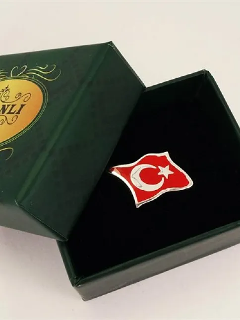 Ay Yıldız Türk Bayrağı Gümüş Rozet