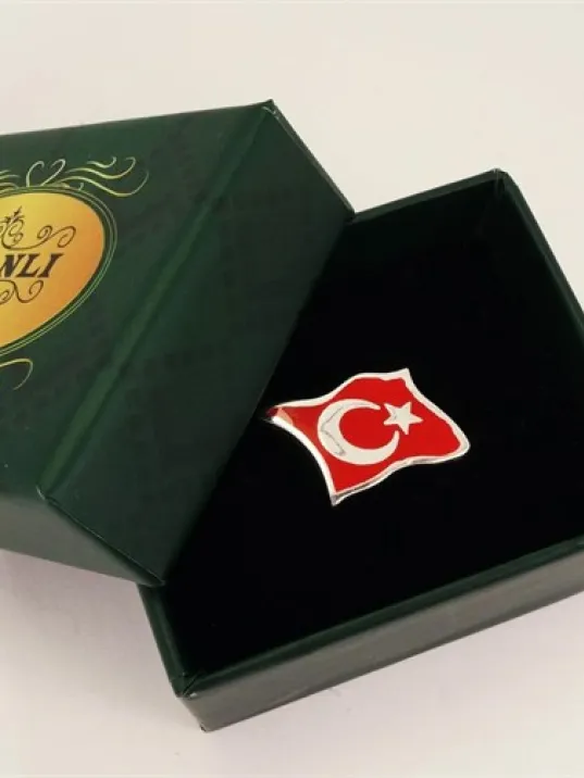 Ay Yıldız Türk Bayrağı Gümüş Rozet Ay Yıldız Türk Bayrağı Gümüş Rozet