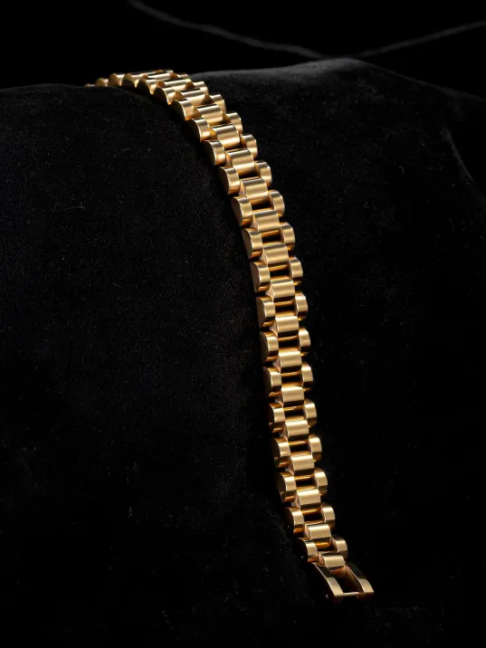 Erkek Çelik Bileklik - Saat Kordonu Stil 18 Ayar Gerçek Altın Kaplama Erkek Bileklik