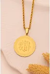 Kadın Çelik Kolye -Altın Kaplama Allah Yazılı Yuvarlak Model Çelik Kolye