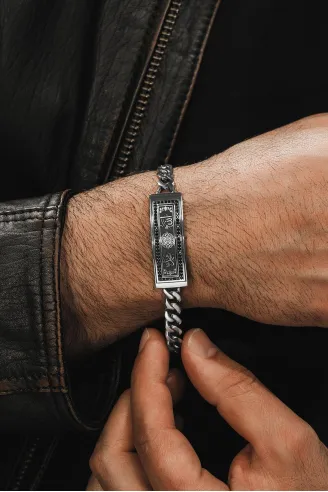 Erkek Gümüş Bileklik - Allah Ve Muhammed İşlemeli Gurmet Model 925 Ayar Erkek Bileklik