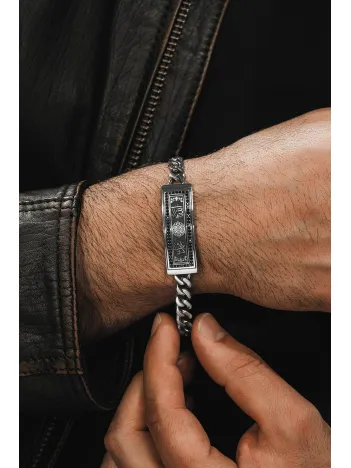 Erkek Gümüş Bileklik - Allah Ve Muhammed İşlemeli Gurmet Model 925 Ayar Erkek Bileklik