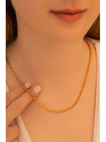 Kadın Çelik Kolye - Altın Kaplama Halka Model Paslanmaz Çelik Kolye