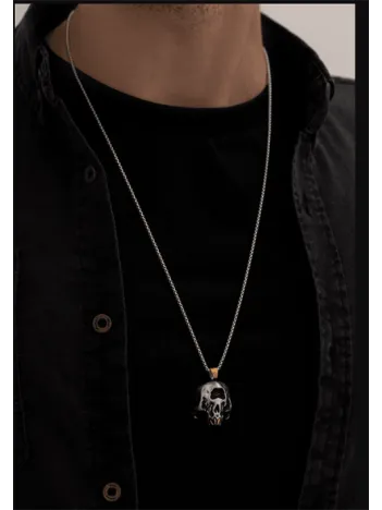 Erkek Kolye - Yaratık Kuru Kafa Model Erkek Çelik Kolye - 316 L Paslanmaz Çelik Kolye