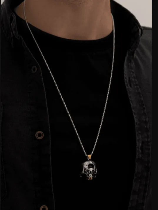 Erkek Kolye - Yaratık Kuru Kafa Model Erkek Çelik Kolye - 316 L Paslanmaz Çelik Kolye