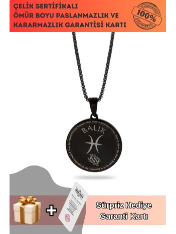 Balık Burcu Kolyesi Çelik Kolye Siyah Polo Zincir Cklbalıkbrc-syh