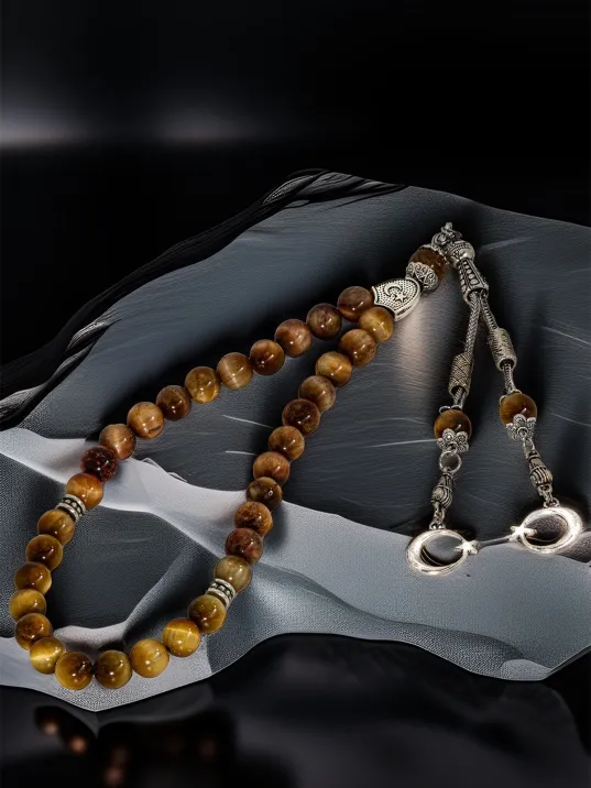 Erkek Doğal Taş Tespih - Doğal Kedigözü Taşlı Ortaboy Tesbih