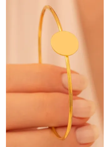 Kadın Gümüş Bileklik - El Yapımı Altın Kaplama Gümüş Yuvarlak Motifli Kadın Bileklik