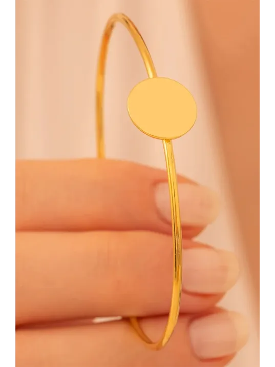 Kadın Gümüş Bileklik - El Yapımı Altın Kaplama Gümüş Yuvarlak Motifli Kadın Bileklik