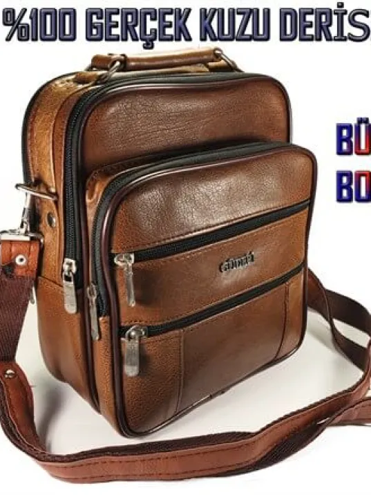 Güderi Marka Taba Renk Hakiki Deri Erkek Deri Çanta Çelik Kasalı Büyük Boy