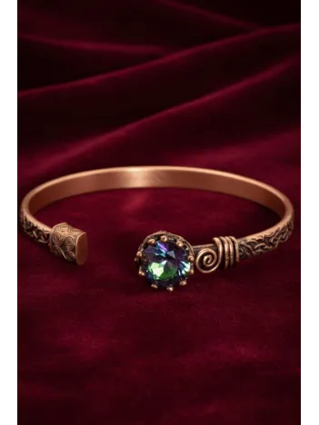 Kadın Bakır Bileklik -  Mistik Topaz Taşlı Kadın Bilezik Metal Kutu ve Kuvars Taşı