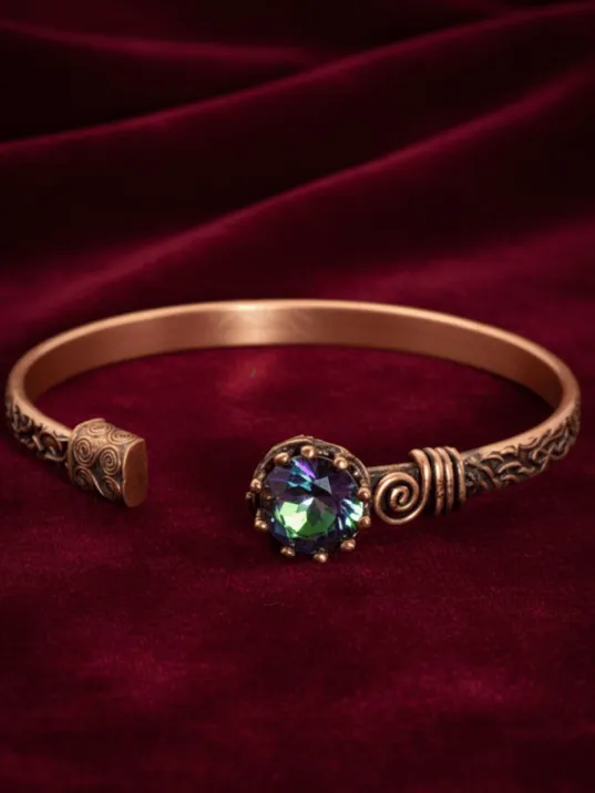 Kadın Bakır Bileklik - Mistik Topaz Taşlı Kadın Bilezik Metal Kutu ve Kuvars Taşı Kadın Bakır Bileklik - Mistik Topaz Taşlı Kadın Bilezik Metal Kutu ve Kuvars Taşı