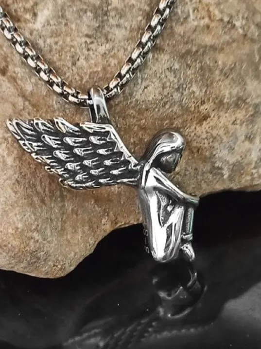 Ottoman Kanatlı Melek Model Çelik Kolye Zincir CBLKDNKANAT-BYZ