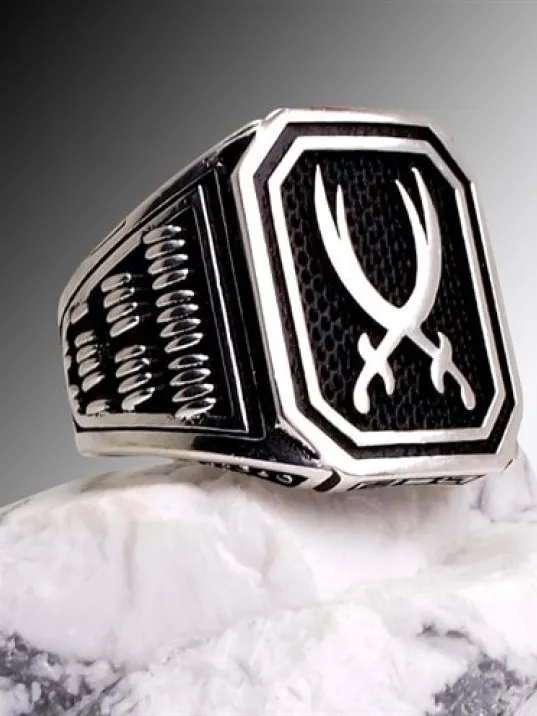 Çift Zülfikarlı Gümüş Erkek Yüzük