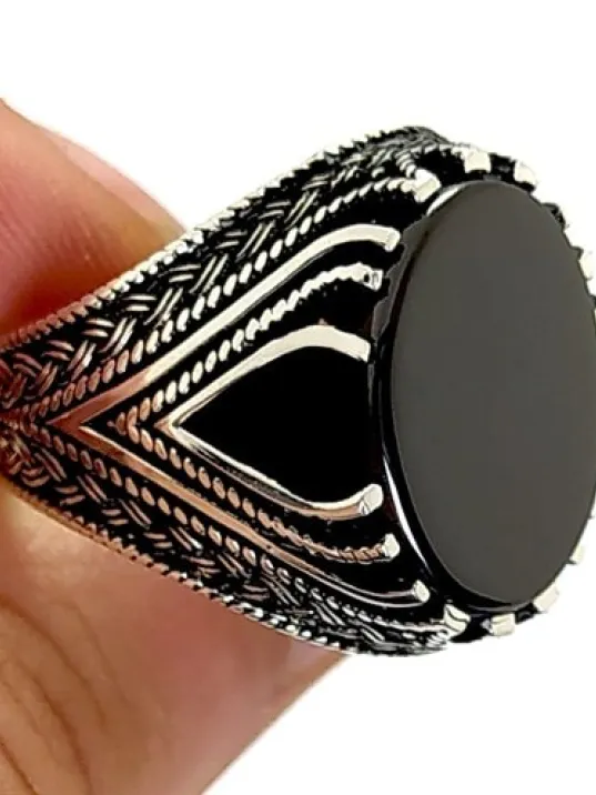 Erkek Gümüş Yüzük Siyah Oniks Taşlı