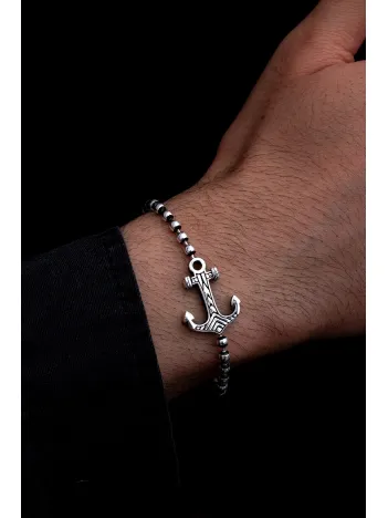 Erkek Gümüş Bileklik - Top Zincirli Çapa Model Gümüş Bileklik