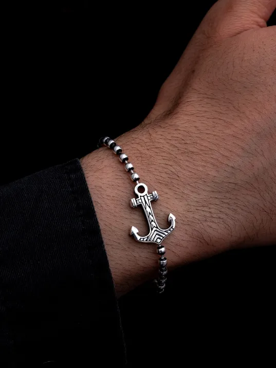 Erkek Gümüş Bileklik - Top Zincirli Çapa Model Gümüş Bileklik