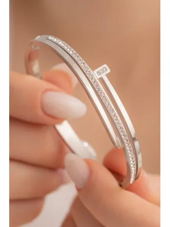 Kadın Çelik Bileklik - Taşlı Çivi Model 3 Sıra Kadın Kelepçe