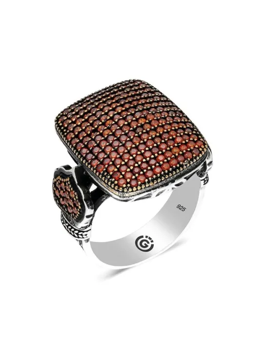 Kayla Turuncu Zirkon Yanı Taşlı Özel Seri Erkek Gümüş Yüzük