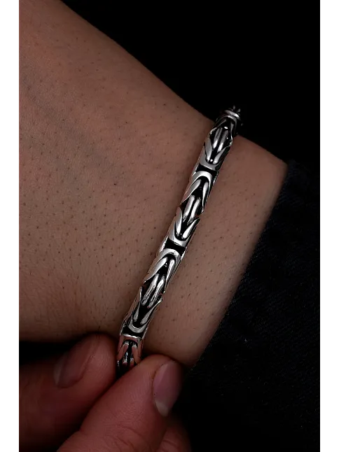 6 mm Özel Kilit Tasarımlı Yuvarlak Kesim Kral Model Erkek Gümüş Bileklik 6 mm Özel Kilit Tasarımlı Yuvarlak Kesim Kral Model Erkek Gümüş Bileklik