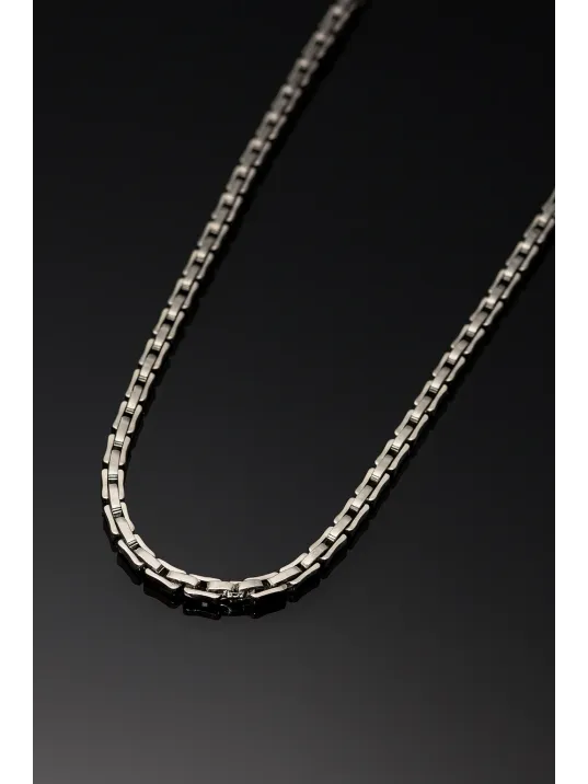 Erkek Çelik Kolye - Kavisli Kare Kral Zincir Model Erkek Kolye Parlak Görünümlü Tasarım