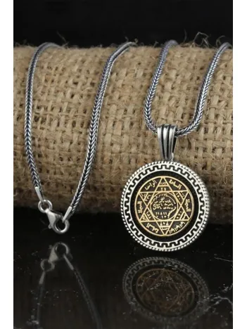 Hz. Süleyman Mührü Yuvarlak Model Gümüş Erkek Kolye