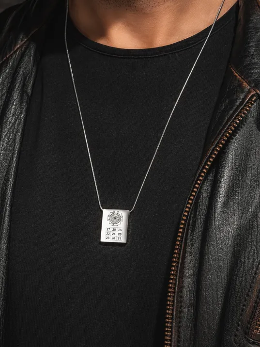 YantraX Çelik Erkek Kolye Sri Yantra ve Kubera Yantra Sembolü Kararmaz Paslanmaz