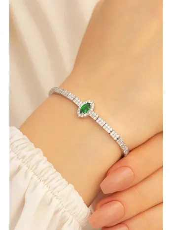 Aura Zümrüt Taşlı Su Yolu Bayan Gümüş Bileklik
