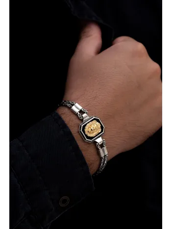 Erkek Gümüş Bileklik - Çift Kral Model Aslan Motifli Gümüş Bileklik