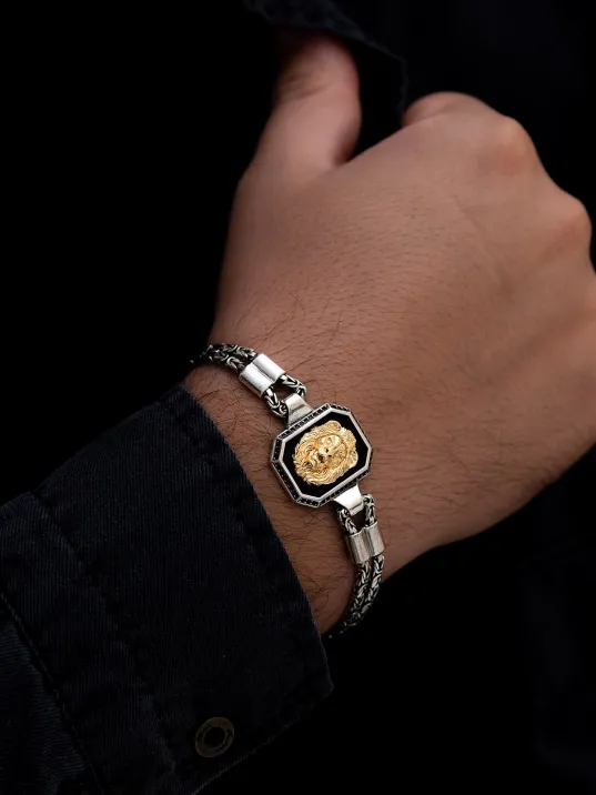 Erkek Gümüş Bileklik - Çift Kral Model Aslan Motifli Gümüş Bileklik Erkek Gümüş Bileklik - Çift Kral Model Aslan Motifli Gümüş Bileklik