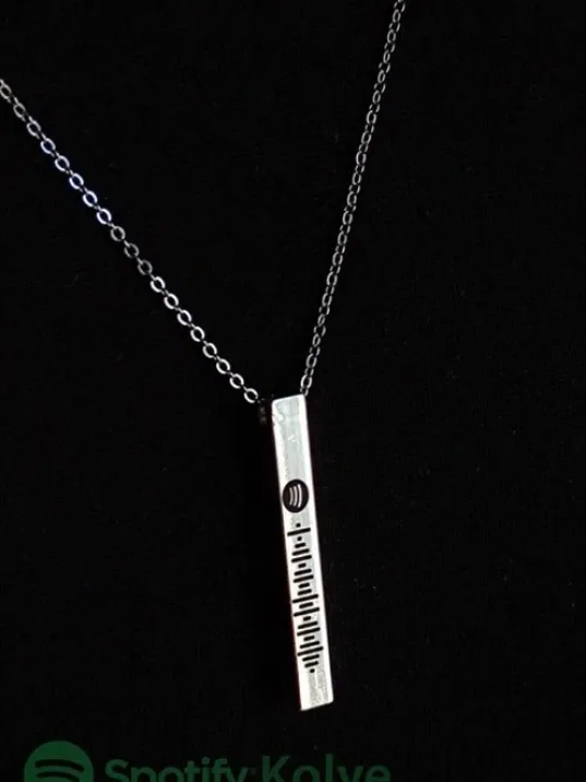 Spotify Şarkı Kodlu Bijuteri Gümüş Renk Bar Çubuk Kolye Blok Zincir CKLSPOTYKLY-GMS