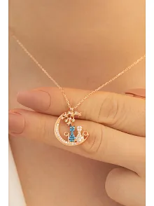 Kadın Gümüş Kolye-Çift Kedi Motifli Gümüş Kadın Kolye