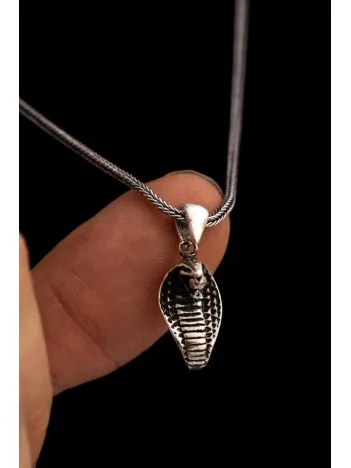 Erkek Gümüş Kolye - Kobra Figürlü Erkek Gümüş Kolye Tilki Kuyruğu Zincirli