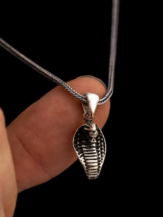 Erkek Gümüş Kolye - Kobra Figürlü Erkek Gümüş Kolye Tilki Kuyruğu Zincirli