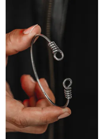 Erkek Gümüş Bileklik - El Yapımı Oksitli Gümüş Halat Tasarımlı Erkek Bileklik Kelepçe