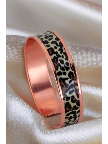 Kadın Bakır Bileklik - Leopar Model Özel Baskı Metal Kutu Ve Doğal Taşlar